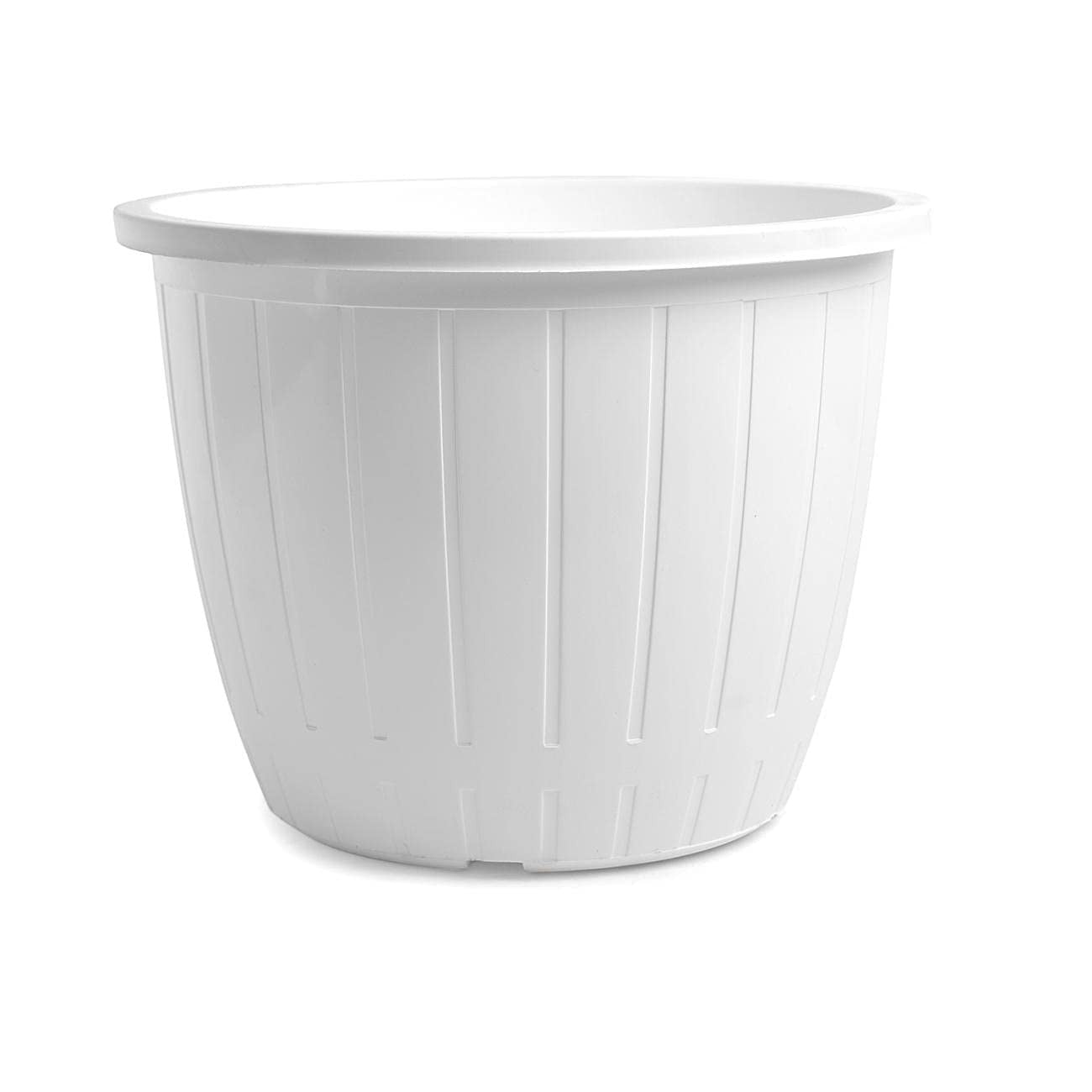 GoHooked Bianco white plastic DURE flower pot, 10 inch, BPA-free polypropylene, for indoor/outdoor gardening.