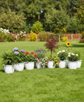 GoHooked Bianco 8-pack white plastic flower pots, 10-inch diameter, for indoor/outdoor gardening.