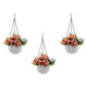 Bianco Plastic Hanging Rattan Planter, White, Pot Diameter-7.1 Inch, Pot Height - 4.8 Inch, Pot Thickness -3 mm, Chain Length -13 inch Approx., 3 Pieces