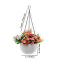 GoHooked Bianco white plastic hanging planter with woven rattan look, 7.1 inch diameter, 4.8 inch height.