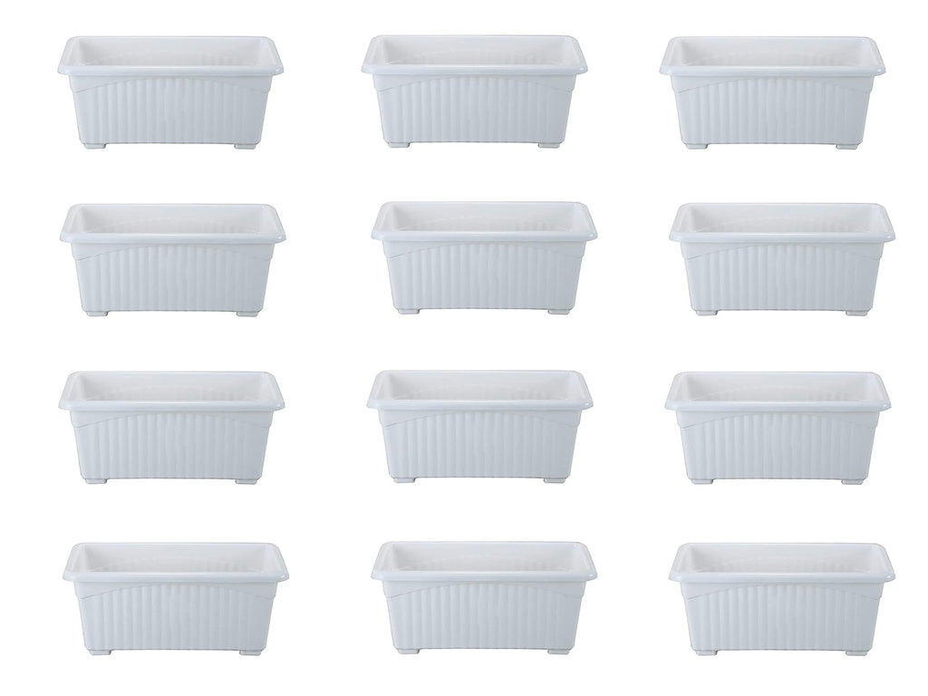 GoHooked Bianco white rectangular plastic plant pots, pack of 12, 35x18.5x15 cm, UV resistant, BPA free