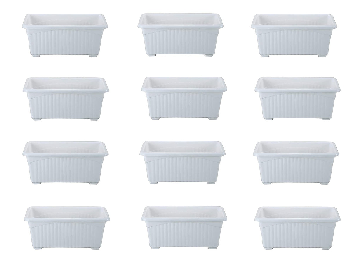 GoHooked Bianco white rectangular plastic plant pots, pack of 12, 35x18.5x15 cm, UV resistant, BPA free