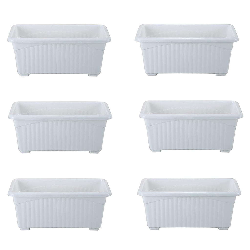 GoHooked Bianco white rectangular plastic plant pots, pack of 6, ribbed design, 35x18.5x15 cm