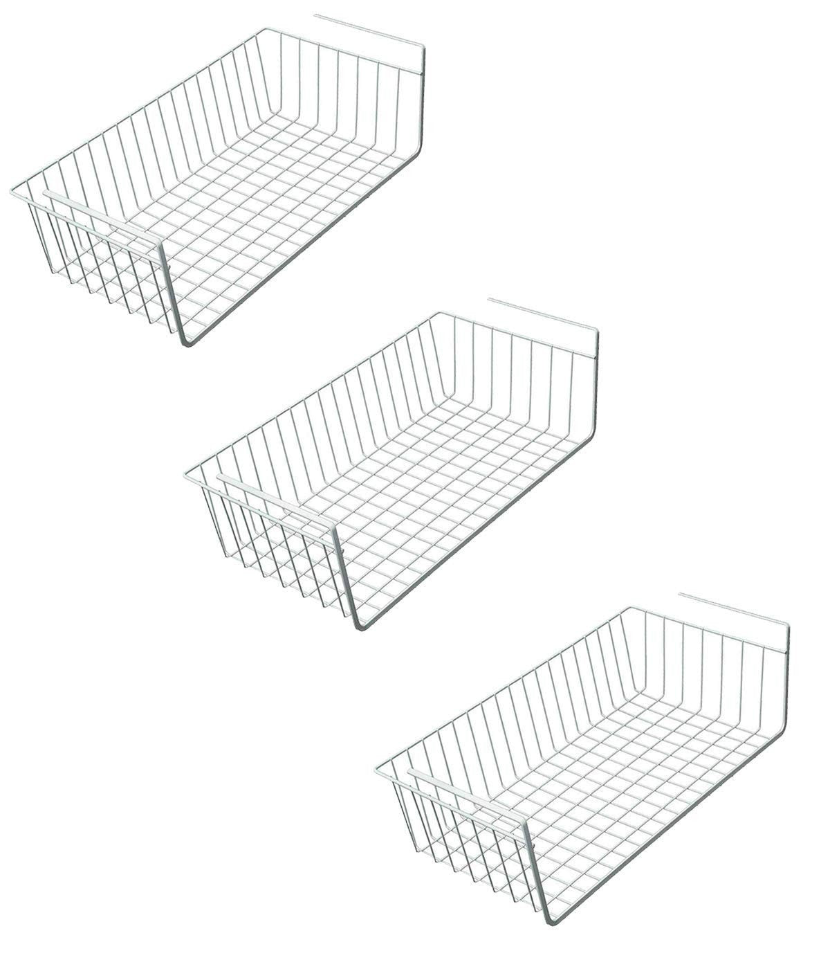 GoHooked Bianco white wire under shelf storage basket, pack of 3. Metal mesh design for cabinets and pantries.