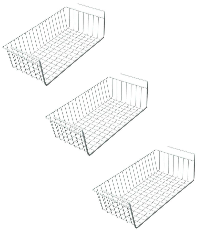 GoHooked Bianco white wire under shelf storage basket, pack of 3. Metal mesh design for cabinets and pantries.