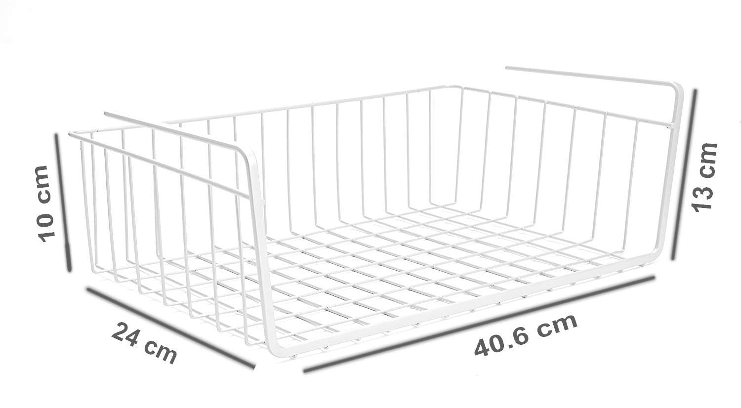 GoHooked Bianco white wire under shelf basket, 16 inch metal storage rack for cabinets. 40.6cm L x 24cm W x 10cm H.