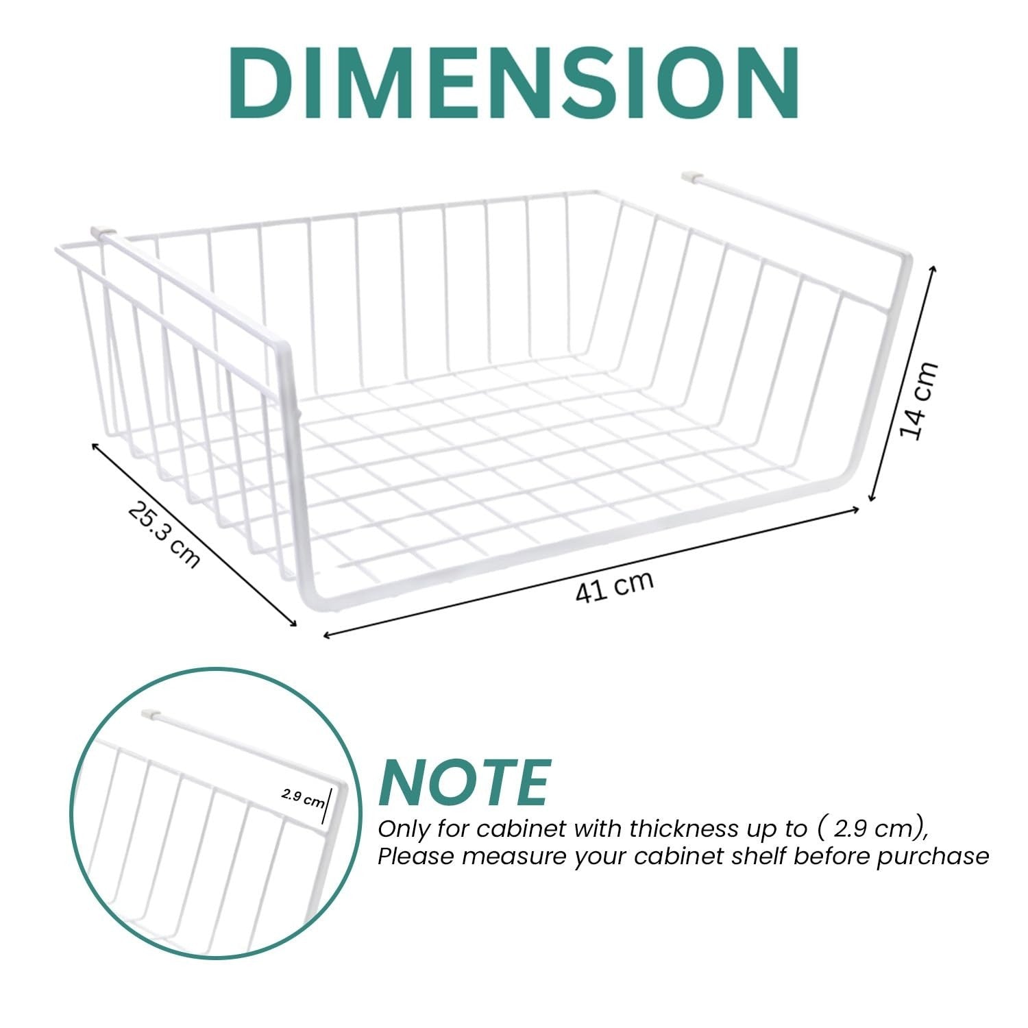 GoHooked BIANCO white metal wire undershelf storage basket, 16 inch, pack of 2. Open grid design.