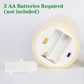 GoHooked BIANCO yellow acrylic LED tea light candle base showing battery compartment and cover. Requires 2 AA batteries.