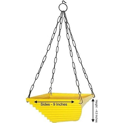 GoHooked Bianco yellow plastic twister hanging pot, 9x9x4.5 inches, ideal for balcony and garden plants.