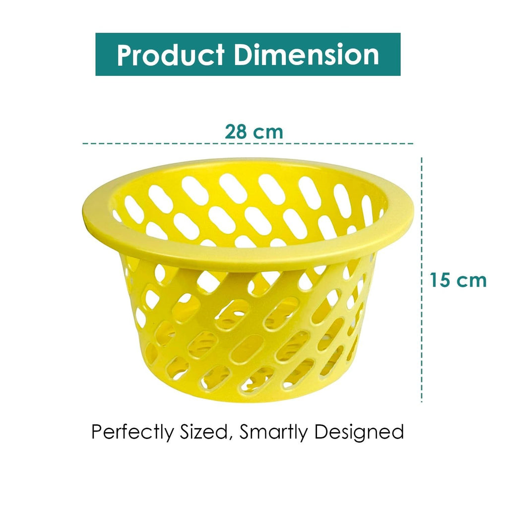 GoHooked BIANCO yellow plastic net storage basket with open weave design and handle. Perfect for fruits, vegetables, or essentials.