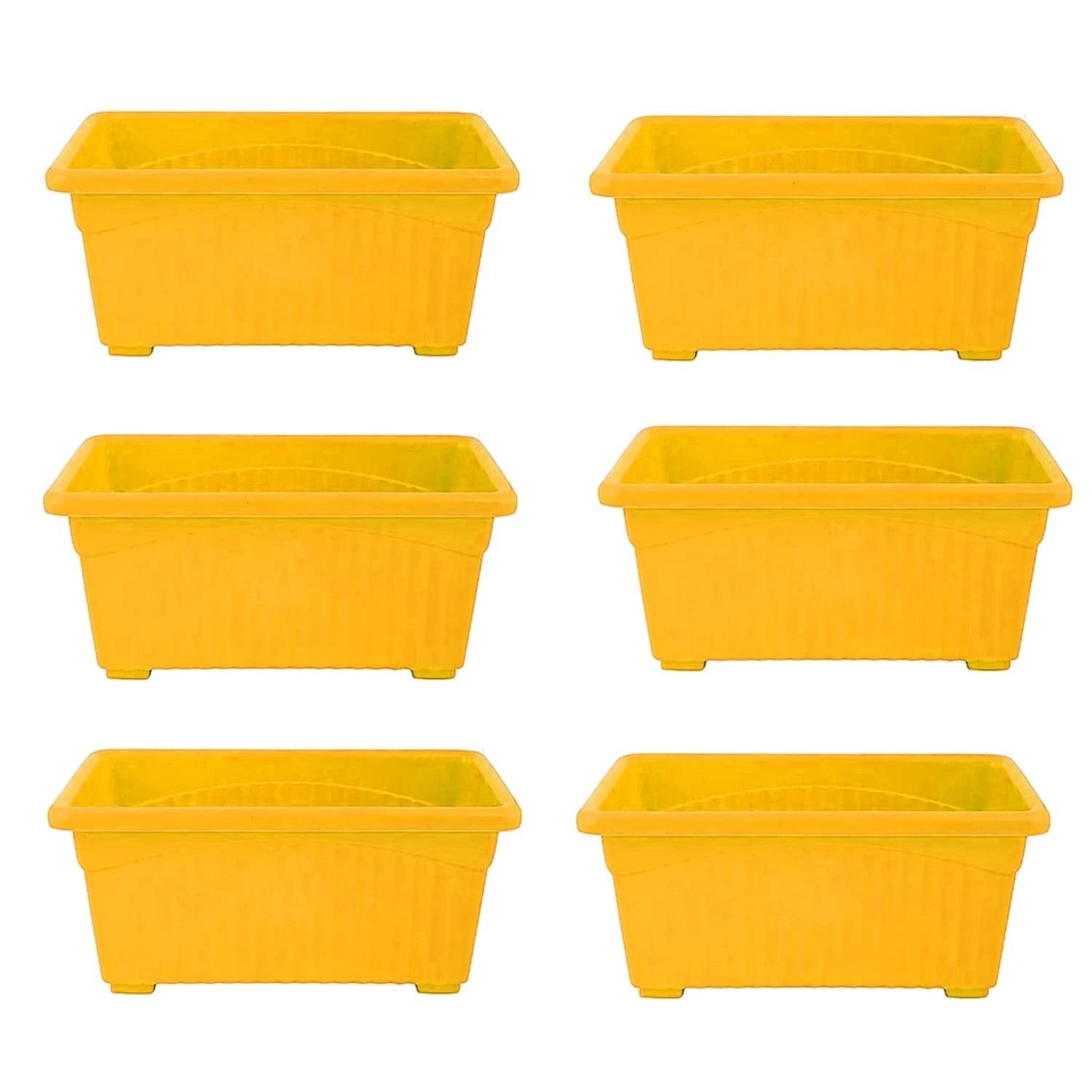 GoHooked Bianco yellow rectangular plastic plant pots, pack of 6, 35cm, ideal for home and garden.