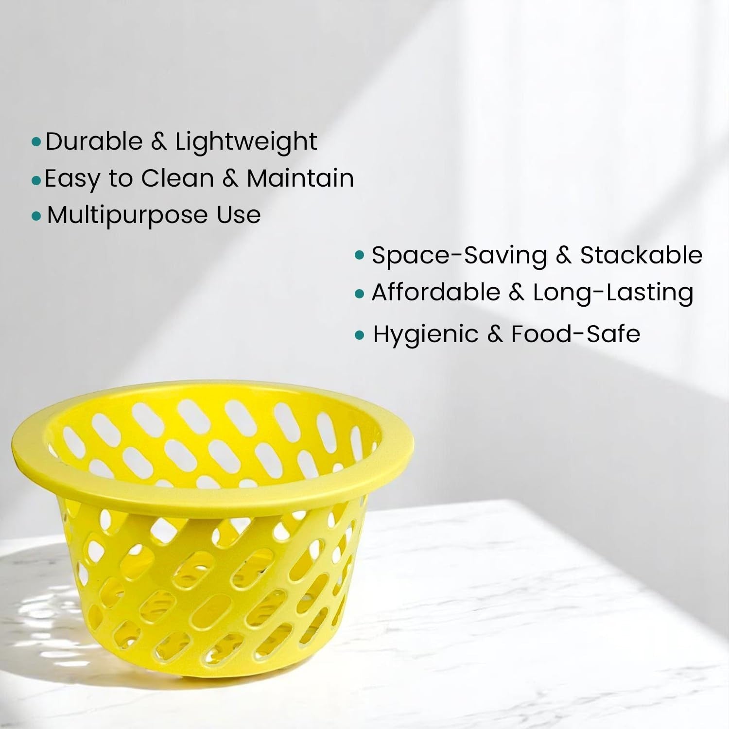 GoHooked BIANCO yellow plastic storage net basket with open weave design and sturdy rim.