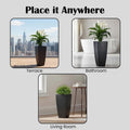 GoHooked black 18-inch tall square polymer planter pot with a modern geometric design, suitable for indoor or outdoor use.
