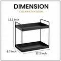 GoHooked black 2-tier iron countertop organizer rack, 12.2" L x 6.7" W x 12.2" H, for kitchen or bathroom storage.