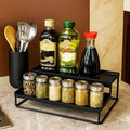 Go Hooked black 2-tier metal standing organizer rack with spice jars and bottles