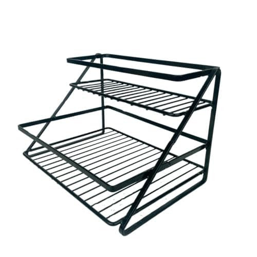 GoHooked black metal 2-tier wire rack organizer for cabinet storage, bathroom, or countertop.