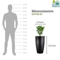 Go Hooked Qutub Pot, a 24-inch tall black polymer planter with a subtle texture, shown with a plant.