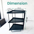 GoHooked black 3-tier iron countertop storage organizer rack, 40cm height, space-saving design for kitchen or bathroom.