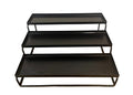 GoHooked black 3-tier step standing rack made of powder-coated iron for kitchen or bathroom organization.
