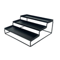 GoHooked black powder-coated iron 3-tier step standing rack for kitchen spice bottles, jars, and organizers.