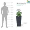 Go Hooked black 30-inch tall polymer planter with a textured finish, shown next to a silhouette for scale.