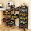 Go Hooked black 5-layer rotating mesh storage trolley organizer filled with fruits and vegetables.
