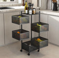 Go Hooked black 5-tier rotating metal mesh storage trolley organizer with wheels, ideal for fruits and vegetables.