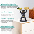 GoHooked black polyresin bulldog statue with gold sunglasses and belt, holding two gold trays for storage or serving.