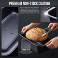 GoHooked black carbon steel loaf pan with non-stick coating, perfect for baking bread and cakes.
