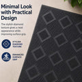 GoHooked black rubber rectangular doormat with diamond pattern texture for enhanced grip and dirt trapping. 60cm x 37cm.