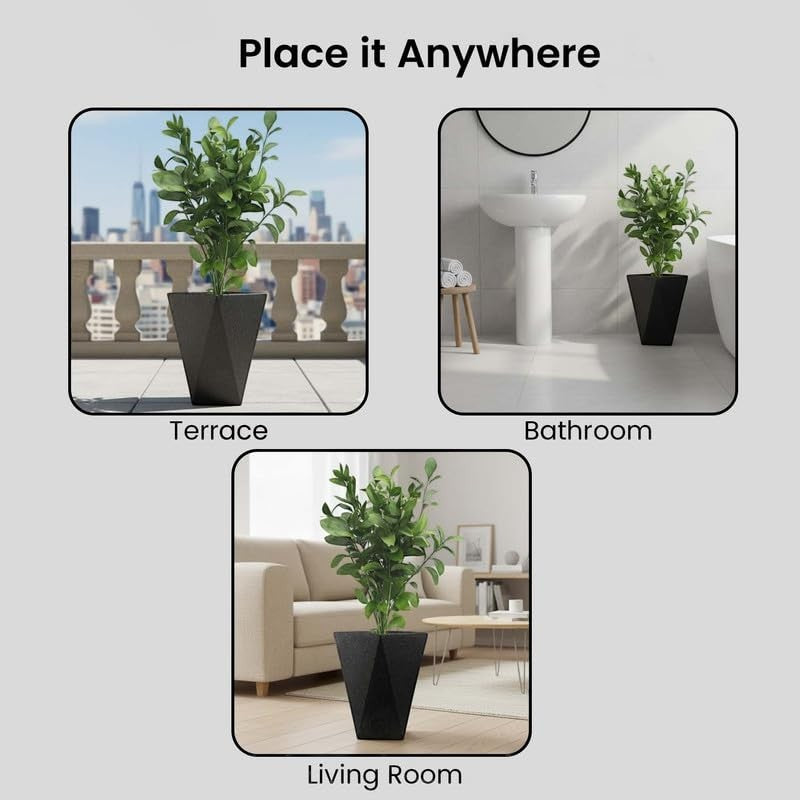 GoHooked black diamond planter, 18 inch, modern indoor planter for living room, bedroom, balcony, office.