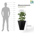 Go Hooked black diamond textured 24-inch polymer planter pot with a plant. Shows scale against a silhouette.