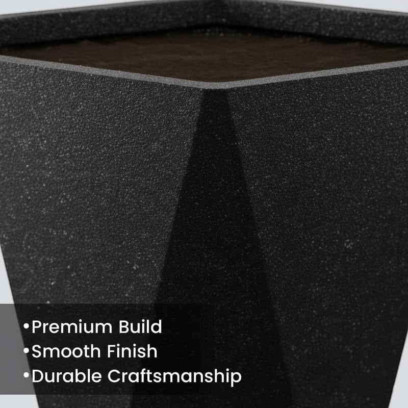 GoHooked black diamond textured polymer planter pot, 12-inch, lightweight and durable for indoor/outdoor use.