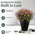 GoHooked black diamond textured polymer planter pot with vibrant flowers. Lightweight, durable, UV-protected.