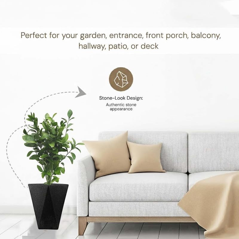 GoHooked 18 inch black diamond planter with stone-look design. Perfect for indoor or outdoor use.
