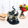 GoHooked black and gold polyresin elephant figurine with intricate royal embellishments, trunk up for good luck.