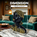 GoHooked black and gold tribal leaf African woman bust figurine with braided headwrap and large earrings.