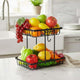 Go Hooked Countertop 2-Tier Fruit Basket for Display Table, Dining Table | Metal Fruit Bowl | Bread Basket Vegetables Storage Organizer Holder- (Black)