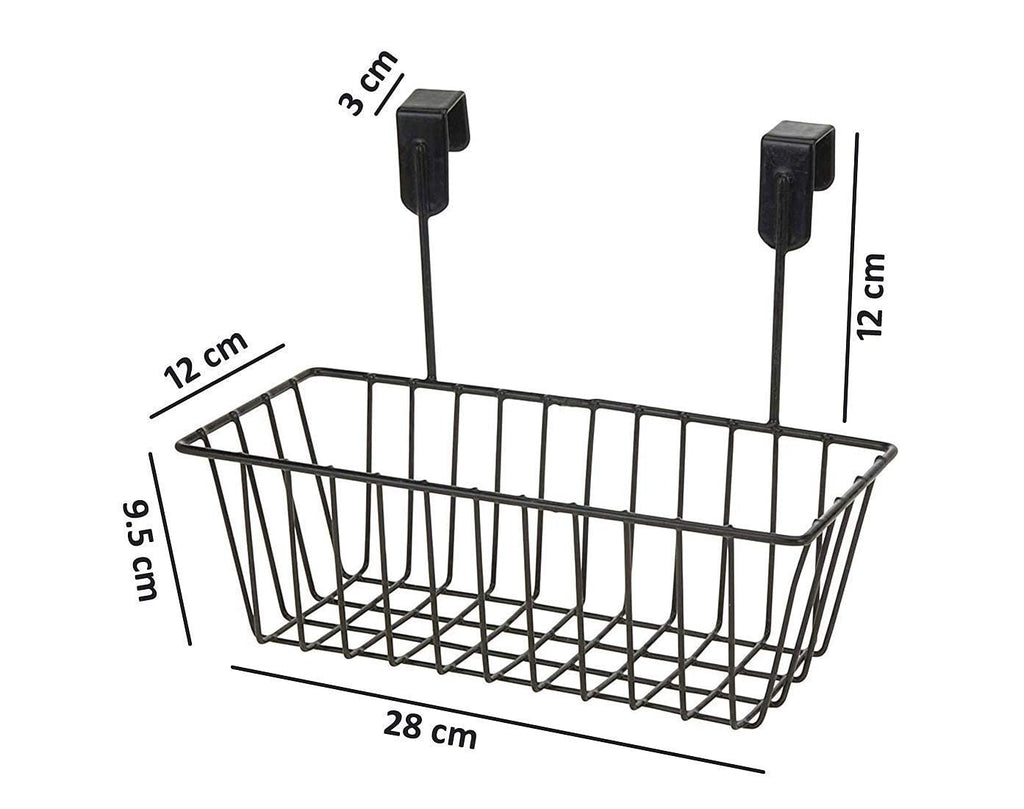 GoHooked black iron over door hanging basket organizer, 28cm x 12cm x 9.5cm, powder coated finish
