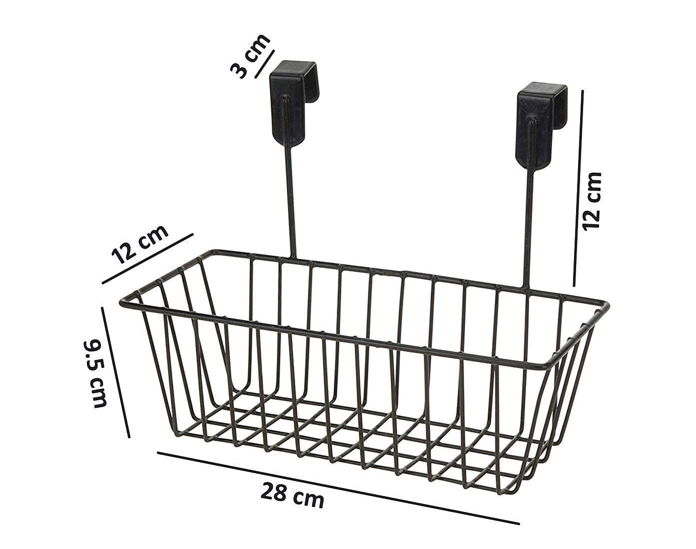 GoHooked black iron over door hanging basket organizer, 28cm x 12cm x 9.5cm, powder coated finish