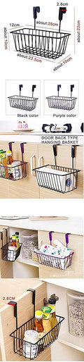 GoHooked black iron over door hanging basket organizer for kitchen and bathroom accessories. Set of 3.