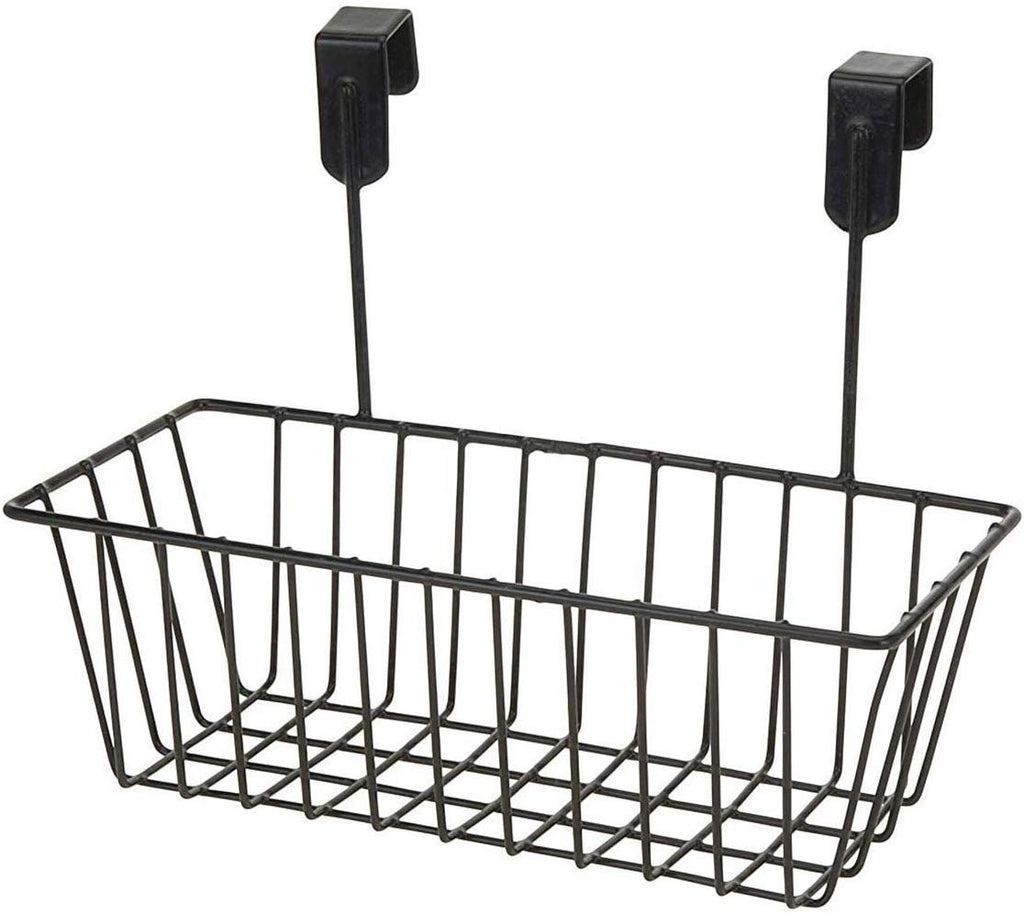 GoHooked black iron over door hanging basket organizer with powder coated finish. Set of 3.