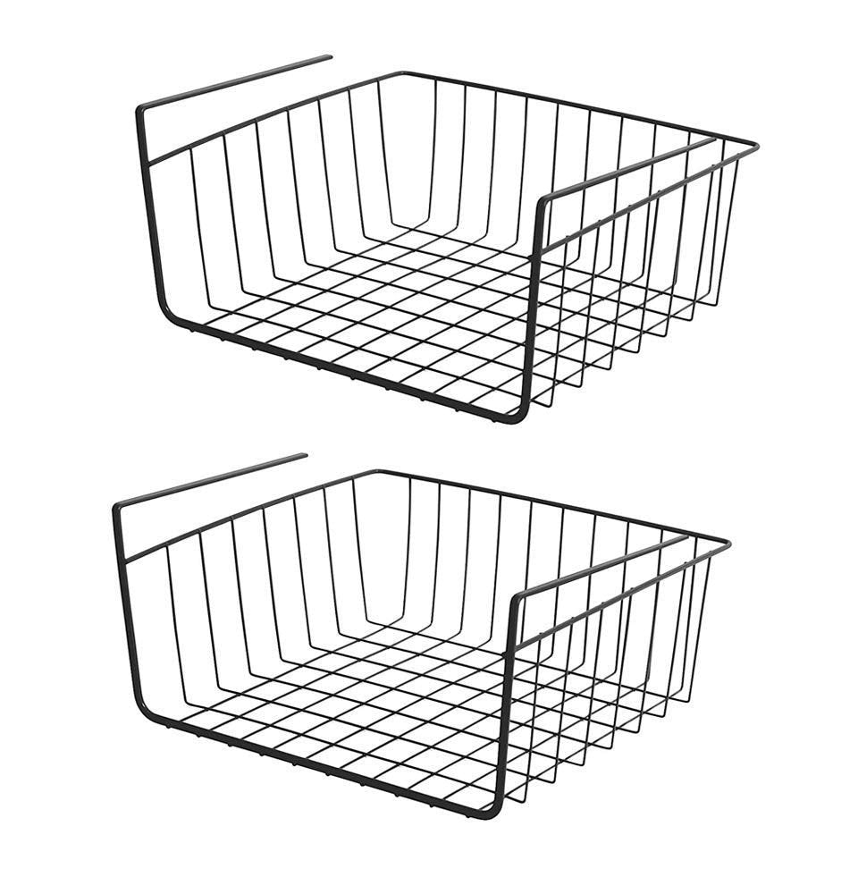 Go Hooked black powder coated iron under shelf basket, set of 2. Ideal for kitchen storage.
