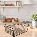 GoHooked black powder coated iron under shelf basket, 16 inch, for kitchen and pantry storage.