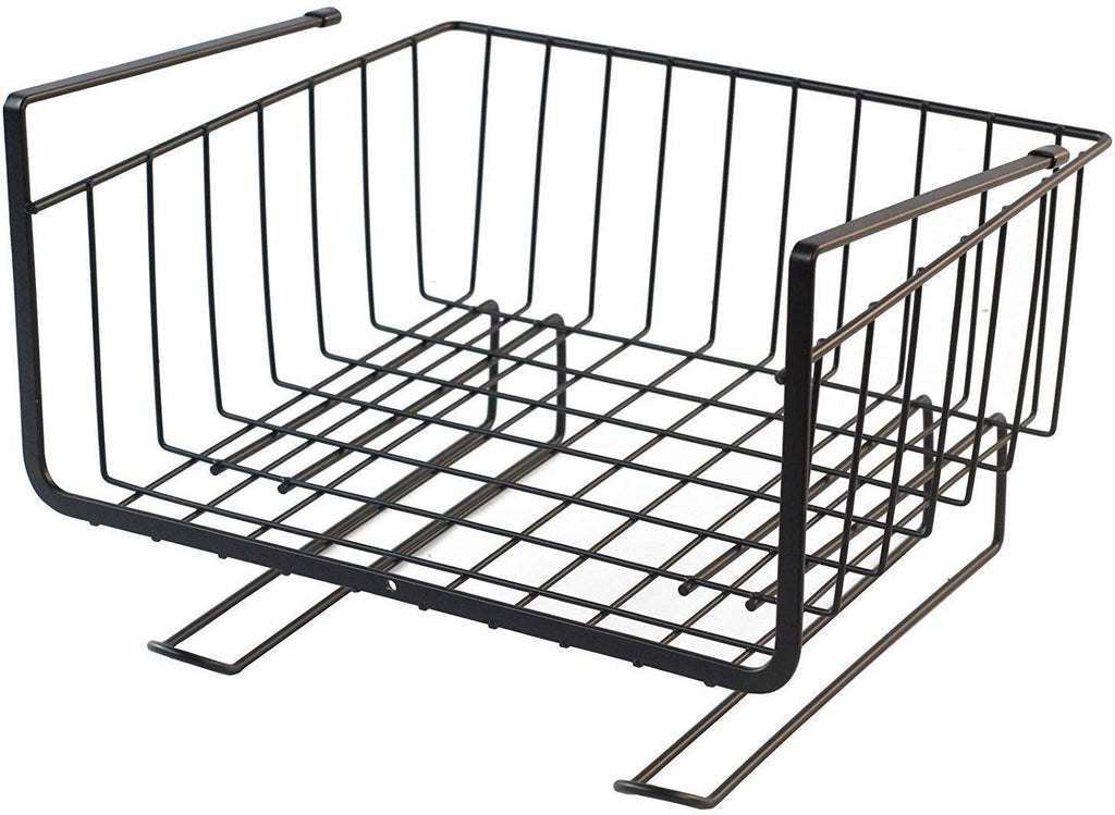 GoHooked black powder-coated iron under cabinet storage basket with grid design. 12 inch.