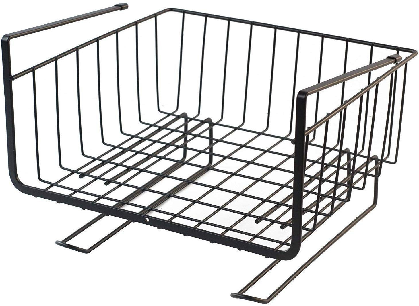 GoHooked black powder-coated iron under cabinet storage basket with grid design. 12 inch.
