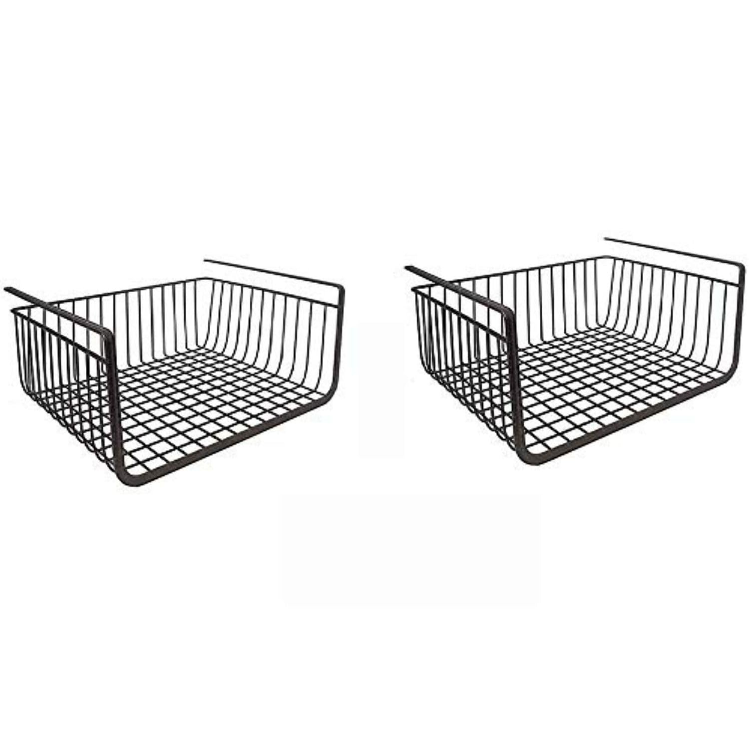 GoHooked black powder coated iron under shelf basket, set of 2, 16 inch, for kitchen and pantry storage.