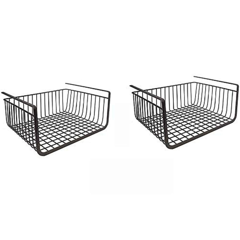 GoHooked black powder coated iron under shelf basket, set of 2, 16 inch, for kitchen and pantry storage.