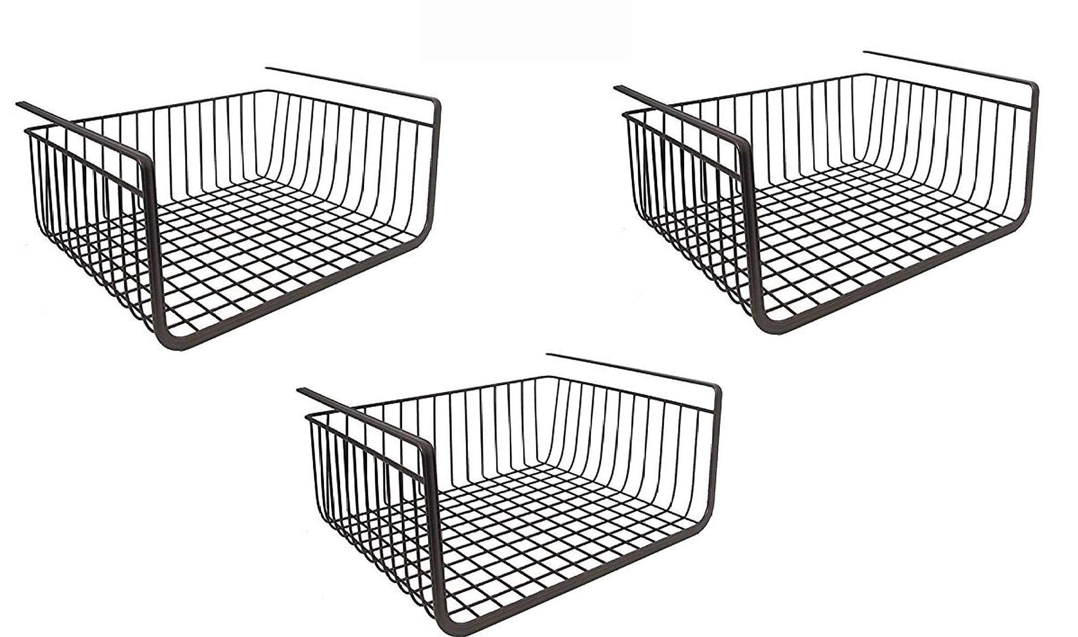 GoHooked set of 3 black powder coated iron under shelf baskets for kitchen and pantry storage