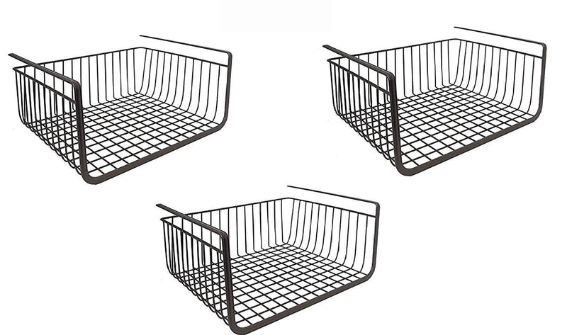 GoHooked set of 3 black powder coated iron under shelf baskets for kitchen and pantry storage